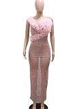 Mesh Stitching Backless Round Neck Hip-Wrapped Long Dress Wholesale