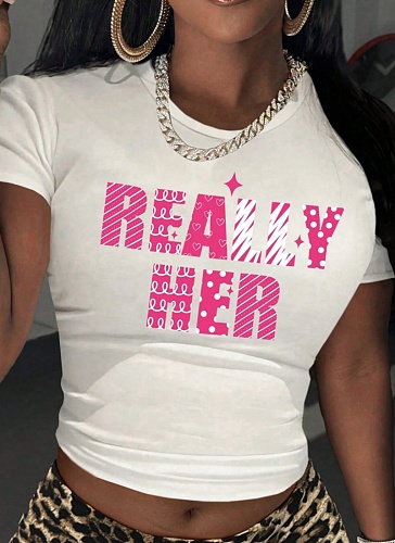 New Round Neck Printed Short T-Shirt Tops Wholesale