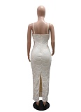 Sequins Studs Beads Suspenders Dinner Lady Party Open Long Fork Dress Wholesale