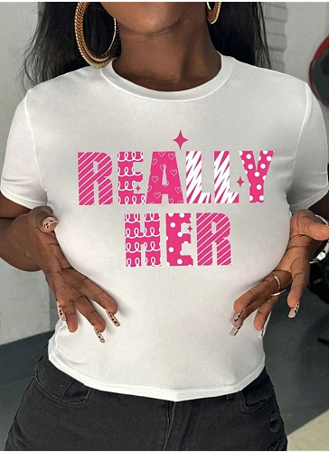 New Round Neck Printed Short T-Shirt Tops Wholesale