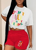 Round Neck Letter Printed Casual T-Shirt Shorts Two-Piece Set Wholesale