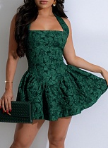 Sexy Backless Halter Neck Flocked Dress Wholesale