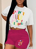 Round Neck Letter Printed Casual T-Shirt Shorts Two-Piece Set Wholesale