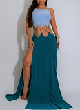 Sexy Backless High Slit Contrast Color Dress Wholesale