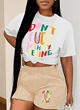 Round Neck Letter Printed Casual T-Shirt Shorts Two-Piece Set Wholesale