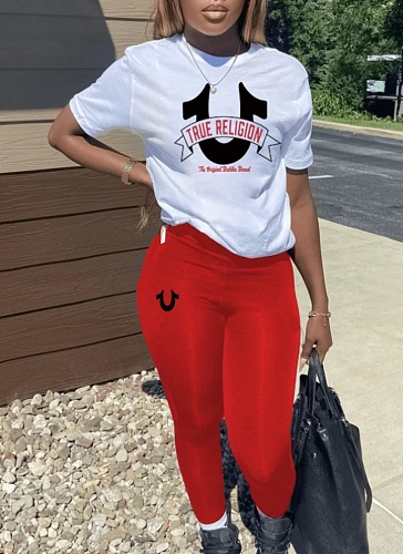 O-Neck Letter Print Top Stretch Pants Casual Two-Piece Set Wholesale