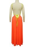 Sexy Backless High Slit Contrast Color Dress Wholesale