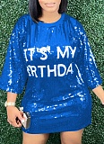 Fashion Round Neck Short Sleeve Loose Sequined Print Dress Nightclub Style