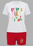Round Neck Letter Printed Casual T-Shirt Shorts Two-Piece Set Wholesale