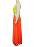 Sexy Backless High Slit Contrast Color Dress Wholesale