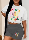 Round Neck Letter Printed Casual T-Shirt Shorts Two-Piece Set Wholesale