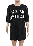 Fashion Round Neck Short Sleeve Loose Sequined Print Dress Nightclub Style