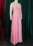 Sexy Chain Halter Neck High Waist Sexy Backless Wide Leg Pleated Jumpsuit