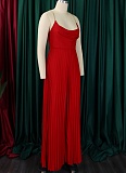 Sexy Chain Halter Neck High Waist Sexy Backless Wide Leg Pleated Jumpsuit