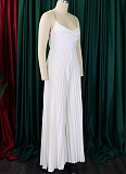 Sexy Chain Halter Neck High Waist Sexy Backless Wide Leg Pleated Jumpsuit