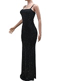 Black Sexy Sling Perm Diamond Mesh Yarn Hip Dress Wholesale