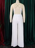 Sexy Chain Halter Neck High Waist Sexy Backless Wide Leg Pleated Jumpsuit