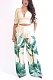 Women's Printed V-Neck Lantern Short Sleeve Wide Leg Trousers Set
