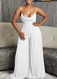 Sexy Chain Halter Neck High Waist Sexy Backless Wide Leg Pleated Jumpsuit