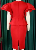 Fashionable And Elegant Ruffled Solid Color Banquet Dress