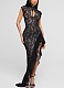 New Chinese Style Slim Fit Lace Lace Sleeveless Hem Ruffled Slit Dress