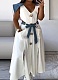 Hot Sale Summer New Style Lapel Exposed Waist Slit Belt Sleeveless Dress