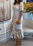 Round Neck Hollow Elegant Fashion Tassel Solid Color Dress