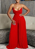 Sexy Chain Halter Neck High Waist Sexy Backless Wide Leg Pleated Jumpsuit