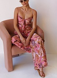 New Printed Lace-Up High-Waisted Suspender Wide-Leg Jumpsuit