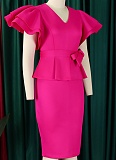 Fashionable And Elegant Ruffled Solid Color Banquet Dress