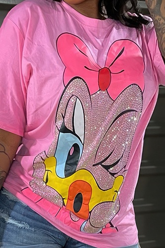 Pink Summer Simple Women's Short Sleeve Printed T-shirt