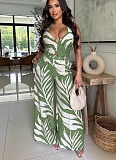 Sexy Print Halter Neck Top Wide Leg Pants Two-Piece Set