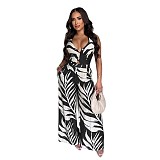 Sexy Print Halter Neck Top Wide Leg Pants Two-Piece Set