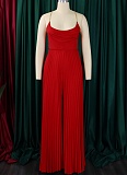 Sexy Chain Halter Neck High Waist Sexy Backless Wide Leg Pleated Jumpsuit