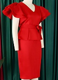 Fashionable And Elegant Ruffled Solid Color Banquet Dress