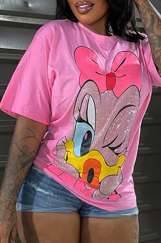 Pink Summer Simple Women's Short Sleeve Printed T-shirt