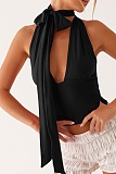 Summer New Solid Color Deep V Tie Sexy Sleeveless Backless Top