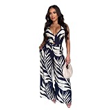 Sexy Print Halter Neck Top Wide Leg Pants Two-Piece Set