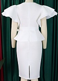 Fashionable And Elegant Ruffled Solid Color Banquet Dress