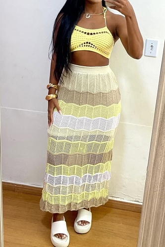 New Women'S Sexy Camisole Striped Skirt Beach Two-Piece Suit