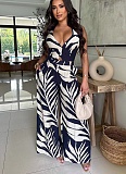 Sexy Print Halter Neck Top Wide Leg Pants Two-Piece Set