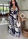 Sexy Print Halter Neck Top Wide Leg Pants Two-Piece Set