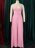 Sexy Chain Halter Neck High Waist Sexy Backless Wide Leg Pleated Jumpsuit