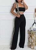 Threaded Sexy Chest Wrap Vest Fashionable Suspenders Wide Leg Pants Two Piece Set