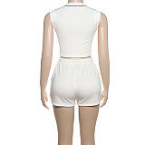 2025 Personalized Solid Color U-Neck Sleeveless Navel-Exposed Pants Set