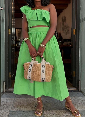 Sexy One-Shoulder Short Top Stylish Skirt Two-Piece Set Wholesale