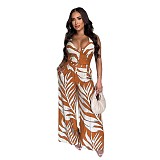 Sexy Print Halter Neck Top Wide Leg Pants Two-Piece Set