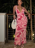 2025 Spring and Summer Metal Irregular Collar Printed Back Hollow Sling Dress