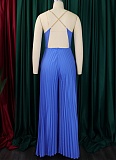 Sexy Chain Halter Neck High Waist Sexy Backless Wide Leg Pleated Jumpsuit