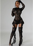 New Lace Jacquard Ruffled Jumpsuit With Leg Covers